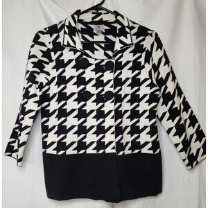 Worthington Houndstooth Cardigan Jacket M Black White Cotton NWOT Luxe Structure